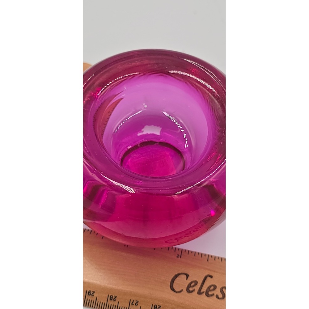 Crate & Barrel Heavy Pink Art Glass Votive Tealight Candle Holder Chunky Vtg - Picture 7 of 8